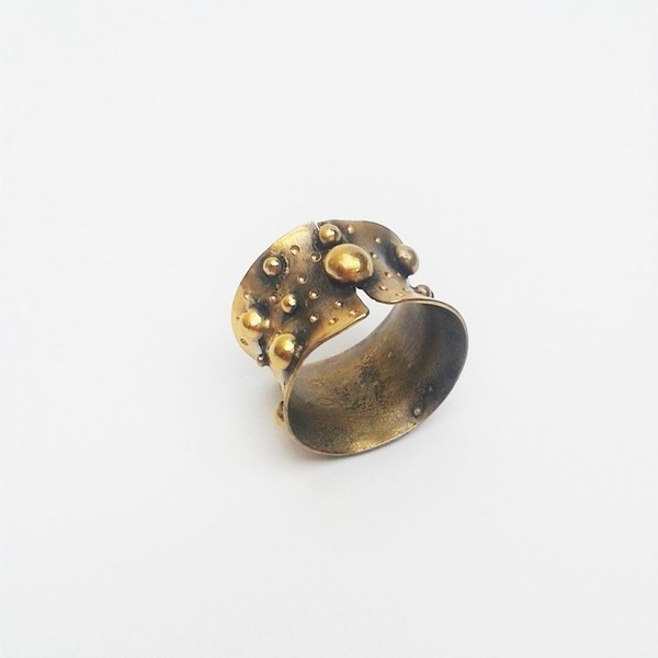 Little gold balls ring, χειροποίητο δαχτυλίδι - statement, chic, handmade, fashion, ορείχαλκος, δαχτυλίδι, δαχτυλίδια, χειροποίητα, boho - 2