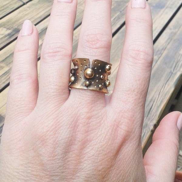 Little gold balls ring, χειροποίητο δαχτυλίδι - statement, chic, handmade, fashion, ορείχαλκος, δαχτυλίδι, δαχτυλίδια, χειροποίητα, boho - 4