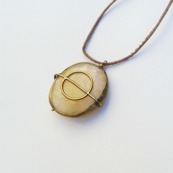 Stone necklace no3 - χειροποίητο μακρύ κολιέ, οξειδωμένος ορείχαλκος, δερμάτινο κορδόνι - δέρμα, δέρμα, statement, chic, handmade, fashion, ορείχαλκος, κολιέ, κορδόνια, χειροποίητα, boho - 5