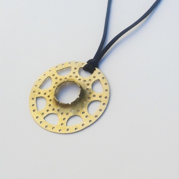 Multi pierced circle necklace - χειροποίητο κολιέ σε μαύρο σατέν κορδόνι - statement, chic, handmade, σατέν, ορείχαλκος, κολιέ, κορδόνια, χειροποίητα, boho