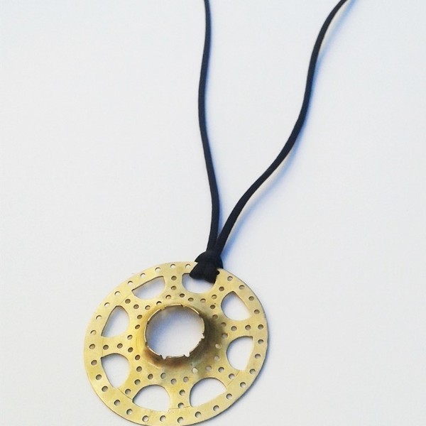 Multi pierced circle necklace - χειροποίητο κολιέ σε μαύρο σατέν κορδόνι - statement, chic, handmade, σατέν, ορείχαλκος, κολιέ, κορδόνια, χειροποίητα, boho - 2