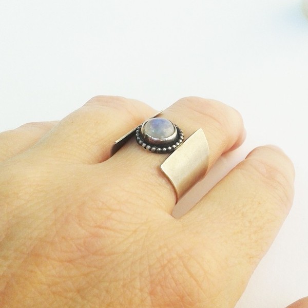 Moonstone ring no2 - χειροποίητο ασημένιο δαχτυλίδι (.925) - statement, chic, handmade, fashion, ασήμι 925, φεγγάρι, δαχτυλίδι, χειροποίητα, boho - 4