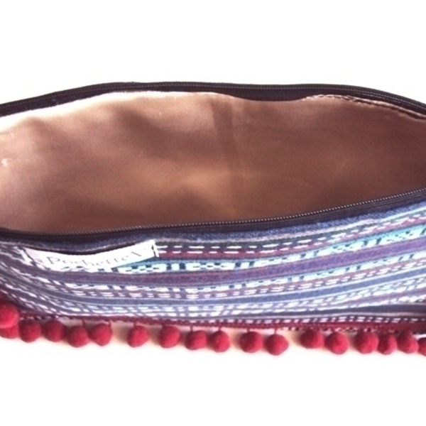 Τσάντα bohem/έθνικ μπλε - μαλλί, βραδυνά, σατέν, γυναικεία, τσάντα, boho, ethnic - 2