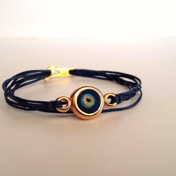 Evil eye layered bracelet - chic, charms, επιχρυσωμένα, customized, πηλός, κορδόνια - 3