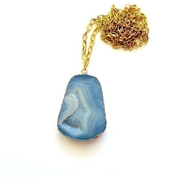 Chain Druzy Agate - ημιπολύτιμες πέτρες, αλυσίδες, αχάτης, chic, handmade, ορείχαλκος, μακρύ, χειροποίητα