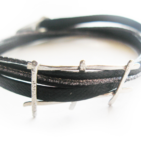 Bραχιόλι ασημένιο / silver cord bracelet/ statement bracelet - statement, ασήμι, handmade, design, μοντέρνο, γυναικεία, ασήμι 925, street style, κορδόνια, κορδόνια, χειροποίητα, σταθερά, πολύσειρα - 4