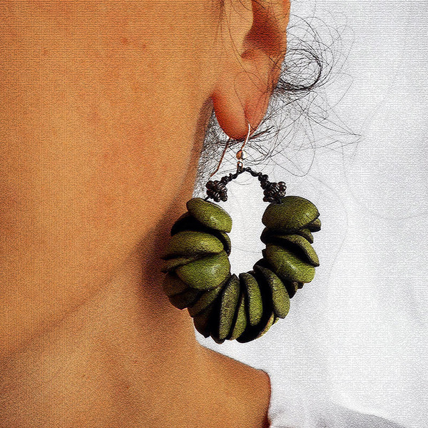 Σκουλαρίκια-δερμάτινα(πράσινο) - δέρμα, chic, design, boho - 3