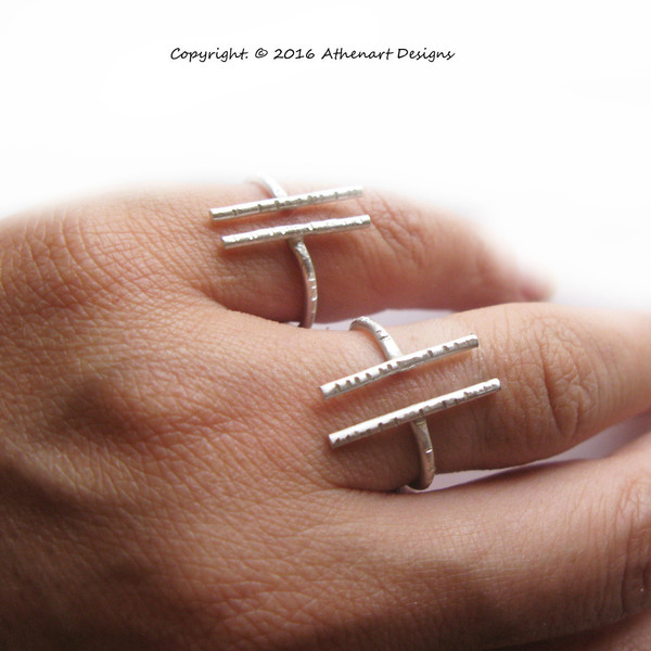 Δαχτυλίδι 2 μπάρες / silver bar ring/parallel ring - statement, ασήμι, chic, handmade, fashion, design, μόδα, γυναικεία, chevalier, ασήμι 925, customized, street style, δαχτυλίδι, δαχτυλίδια, χειροποίητα - 2