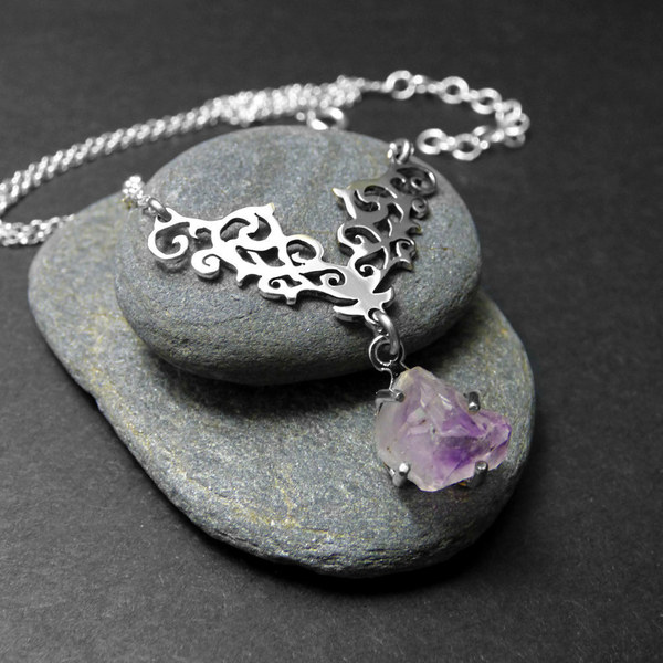 "Rough Amethyst necklace" - Μενταγιόν επάργυρο με κρύσταλλο Αμέθυστου! - αλυσίδες, chic, handmade, βραδυνά, fashion, καλοκαιρινό, vintage, κλασσικό, design, ιδιαίτερο, μοναδικό, μοντέρνο, γυναικεία, καλοκαίρι, sexy, κρύσταλλα, ανοιξιάτικο, χειμωνιάτικο, επάργυρα, donkey, χειροποίητα, boho, ethnic, κρεμαστά - 2