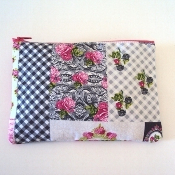 Νεσεσέρ grey pink roses - βαμβάκι, γυναικεία, κορίτσι, τσάντα