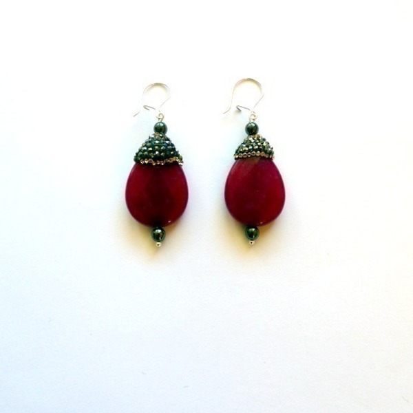 Agate ruby Earrings - ημιπολύτιμες πέτρες, αχάτης, chic, handmade, swarovski, αιματίτης, χειροποίητα