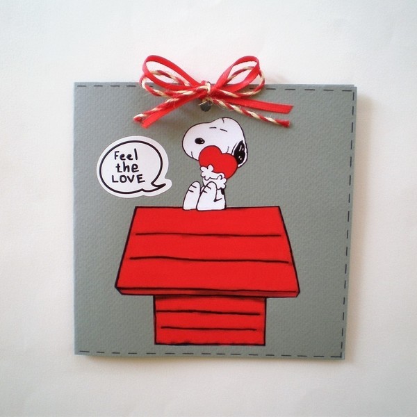 Snoopy Greeting card - κορδέλα, χαρτί, χειροποίητα