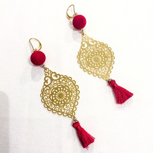 Κόκκινο με χρυσο - handmade, vintage, charms, χειροποίητα, χειροποίητα σκουλαρίκια με πέρλε - 3