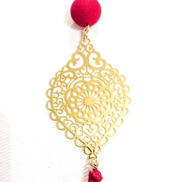 Κόκκινο με χρυσο - handmade, vintage, charms, χειροποίητα, χειροποίητα σκουλαρίκια με πέρλε - 4