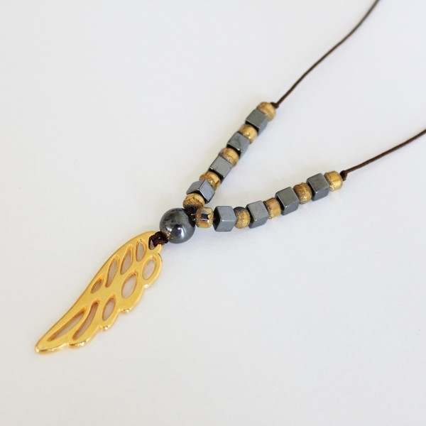 Necklace - Gold F - handmade, κρύσταλλα, αιματίτης, μέταλλο, κολιέ, χειροποίητα, faux bijoux, Black Friday - 3