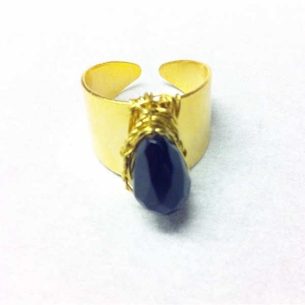 δαχτυλίδι αυξομειούμενο εντυπωσιακό iris χρυσού χρώματος με μαύρη jade ημιπολύτιμη πέτρα - ημιπολύτιμες πέτρες, chic, fashion, κλασσικό, γυναικεία, chevalier, επιχρυσωμένα, νεφρίτης, δώρο, πρωτότυπο, δαχτυλίδι, εντυπωσιακό, αυξομειούμενα