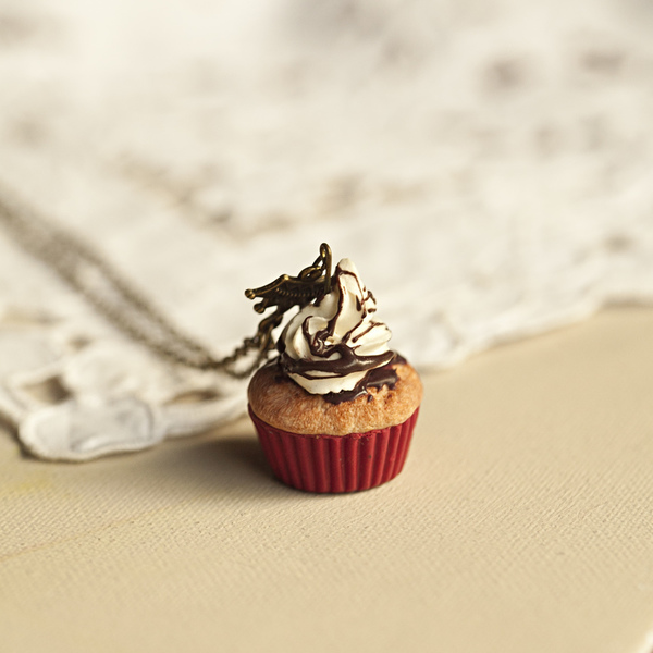 Cupcake Βανίλια – Σοκολάτα - vintage, charms, μακρύ, πηλός, μακριά, personalised, μπρούντζος, μινιατούρες φιγούρες - 3