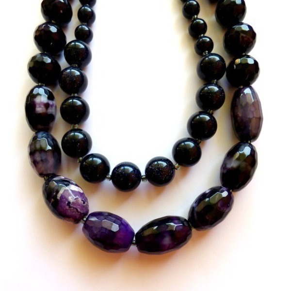 Double gemstone statement necklace / κολιέ 2 σειρών με ημιπολύτιμους λίθους - ημιπολύτιμες πέτρες, αχάτης, handmade, ασήμι 925, κολιέ, χειροποίητα, χάντρες