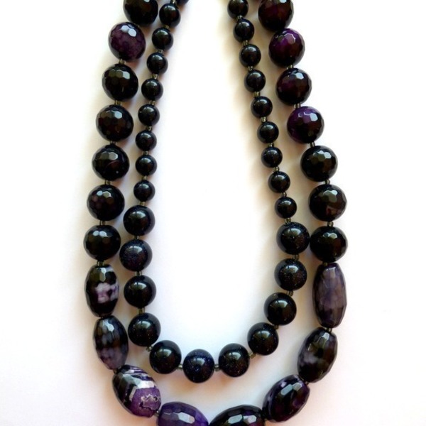 Double gemstone statement necklace / κολιέ 2 σειρών με ημιπολύτιμους λίθους - ημιπολύτιμες πέτρες, αχάτης, handmade, ασήμι 925, κολιέ, χειροποίητα, χάντρες - 2