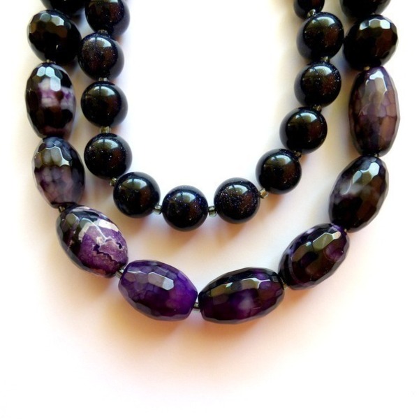 Double gemstone statement necklace / κολιέ 2 σειρών με ημιπολύτιμους λίθους - ημιπολύτιμες πέτρες, αχάτης, handmade, ασήμι 925, κολιέ, χειροποίητα, χάντρες - 3
