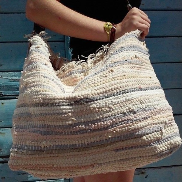 Boho style τσάντα στον αργαλειό. - βαμβάκι, handmade, ιδιαίτερο, μοναδικό, ώμου, δώρο, χειροποίητα, κρόσσια - 3