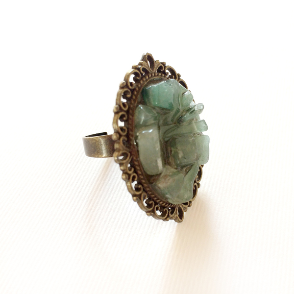 Antique look ring - ημιπολύτιμες πέτρες, chic, γυαλί, γυναικεία, μπρούντζος