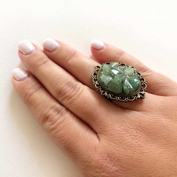 Antique look ring - ημιπολύτιμες πέτρες, chic, γυαλί, γυναικεία, μπρούντζος - 2