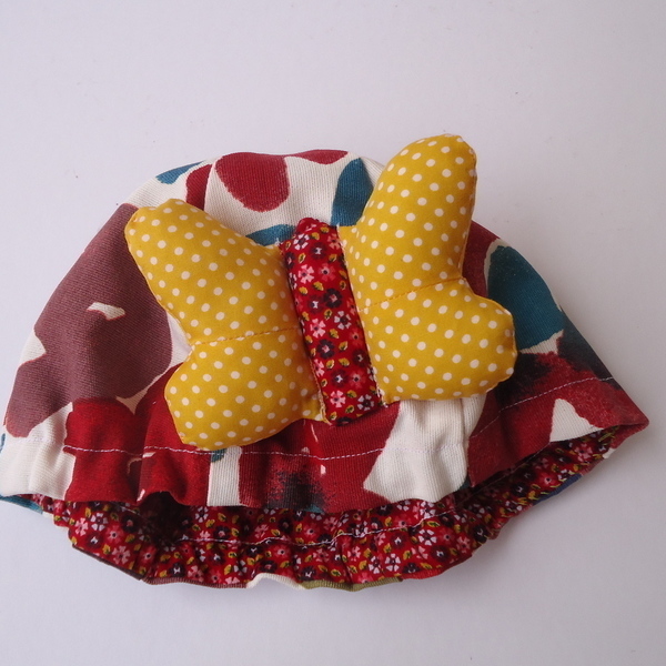 Βρεφικό καπέλο μπερές πολύχρωμο με πεταλούδα - ύφασμα, ανοιξιάτικο, κορίτσι, πεταλούδα, βρεφικά - 2