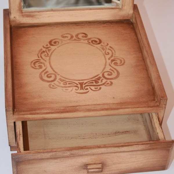 μπιζουτιέρα ξύλινη με καθρέπτη και παλαίωση - ξύλο, οργάνωση & αποθήκευση, κουτιά αποθήκευσης - 3