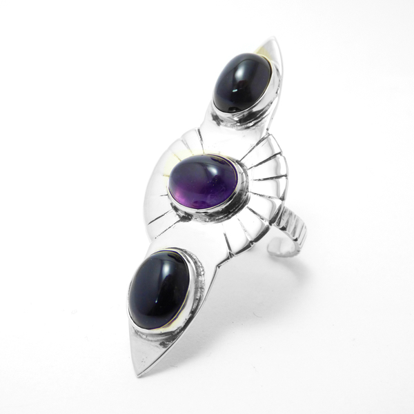 "Magic triple ring" - Δαχτυλίδι με Ημιπολύτιμους λίθους, μαύρο Όνυχα-Αμέθυστο-Μαύρο Αχάτη! - ημιπολύτιμες πέτρες, ημιπολύτιμες πέτρες, αχάτης, chic, handmade, βραδυνά, fashion, vintage, design, ιδιαίτερο, μοναδικό, μοντέρνο, αμέθυστος, γυναικεία, sexy, ανοιξιάτικο, αλπακάς, χειμωνιάτικο, όνυχας, donkey, δαχτυλίδι, χειροποίητα, απαραίτητα καλοκαιρινά αξεσουάρ, must αξεσουάρ, κλασσικά, γυναίκα, boho, ethnic