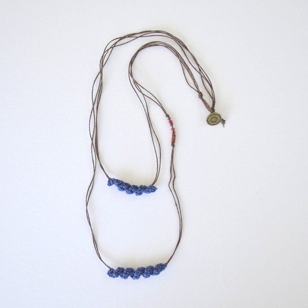 Layered necklace in blue - Μακρύ κολιέ - βαμβάκι, μοντέρνο, μακρύ, crochet, βελονάκι, κεραμικό, κολιέ, minimal, λεπτό, casual