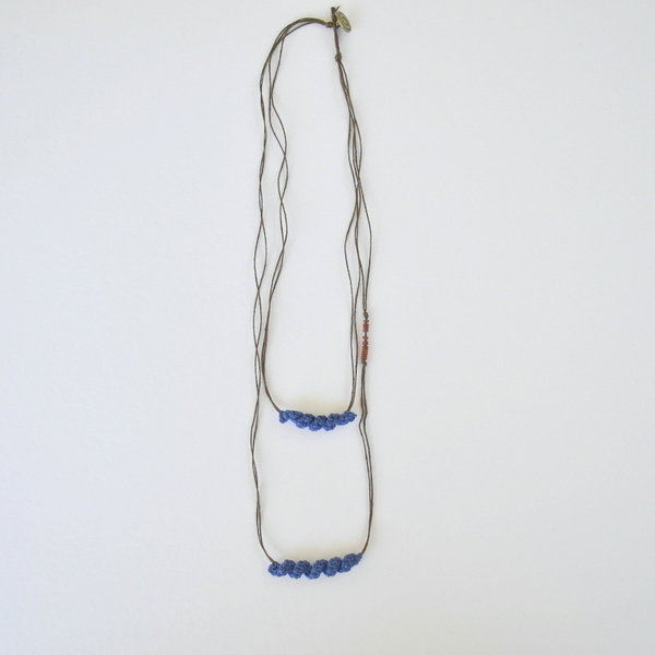 Layered necklace in blue - Μακρύ κολιέ - βαμβάκι, μοντέρνο, μακρύ, crochet, βελονάκι, κεραμικό, κολιέ, minimal, λεπτό, casual - 2
