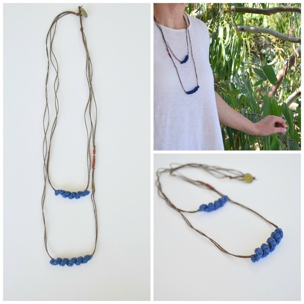 Layered necklace in blue - Μακρύ κολιέ - βαμβάκι, μοντέρνο, μακρύ, crochet, βελονάκι, κεραμικό, κολιέ, minimal, λεπτό, casual - 3