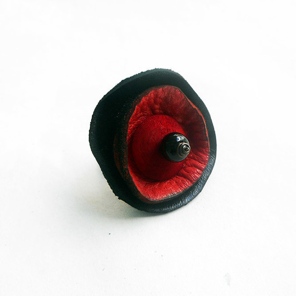 Δαχτυλίδι-κόκκινο - δέρμα, statement, fashion, μοντέρνο, χειροποίητα, minimal, personalised, boho, αυξομειούμενα - 2