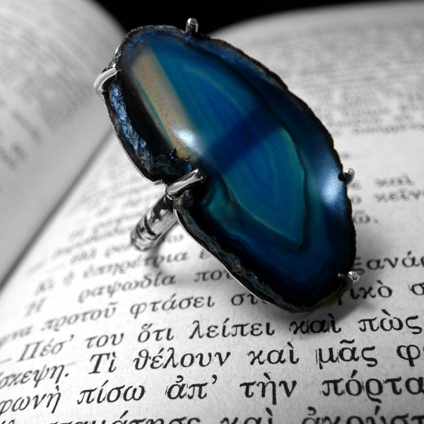 "Blue light lace ring" - Moναδικό δαχτυλίδι με έναν υπέροχο Γαλάζιο Δαντελωτό Αχάτη! - ημιπολύτιμες πέτρες, ημιπολύτιμες πέτρες, αχάτης, handmade, βραδυνά, fashion, vintage, design, ιδιαίτερο, μοναδικό, μοντέρνο, γυναικεία, καλοκαίρι, sexy, ανοιξιάτικο, αλπακάς, χειμωνιάτικο, donkey, δαχτυλίδι, χειροποίητα, απαραίτητα καλοκαιρινά αξεσουάρ, must αξεσουάρ, κλασσικά, γυναίκα, boho, ethnic - 3