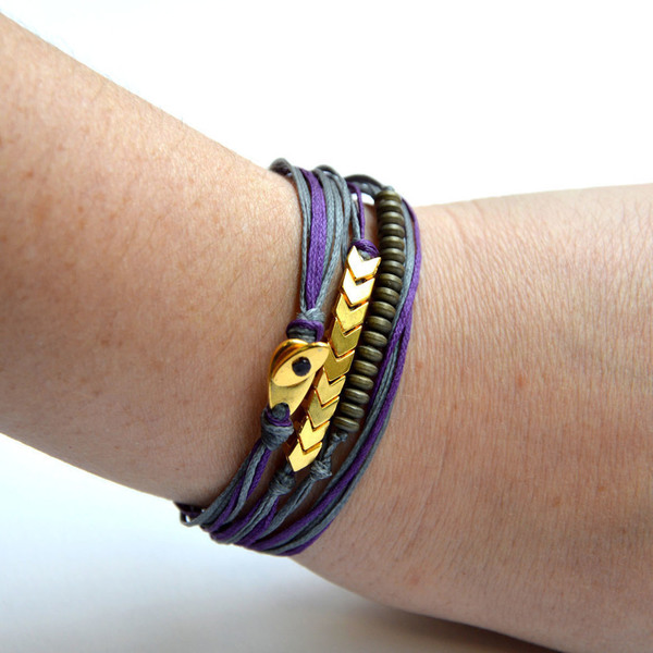 Handmade minimal bracelet purple - ημιπολύτιμες πέτρες, κερωμένα κορδόνια, ορείχαλκος, αιματίτης, βραχιόλι, βραχιόλια, γεωμετρικά σχέδια, χειροποίητα, minimal - 2