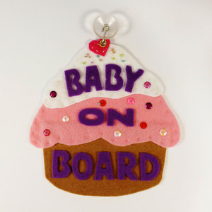 'Baby on Board' σήμα αυτοκινήτου cupcake - κορίτσι, τσόχα, χειροποίητα, παιδί, βρεφικά, για παιδιά