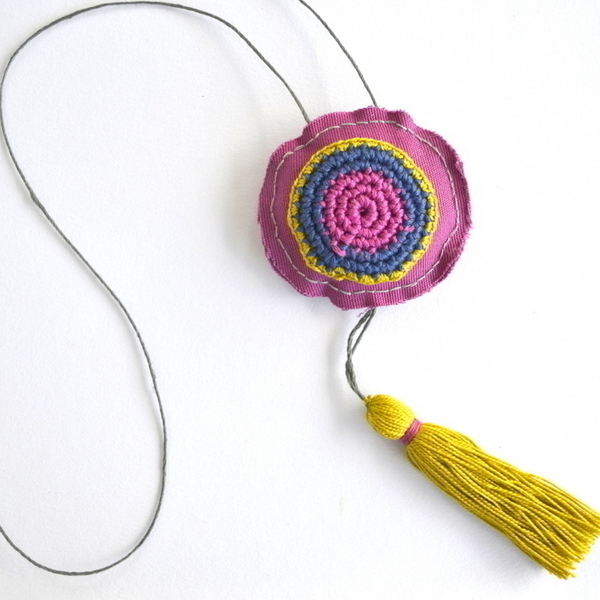 Boho long tassel necklace - ύφασμα, βαμβάκι, μακρύ, με φούντες, crochet, κολιέ, χειροποίητα, χαρούμενο, boho