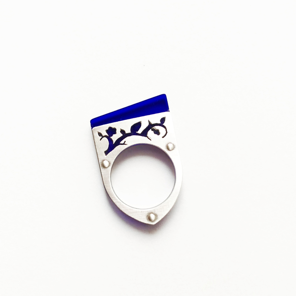 Blue Plexiglass ring, Ασημένιο χειροποίητο δαχτυλίδι, διάτρητο σχέδιο, μπλε πλέξιγκλας - chic, handmade, μοναδικό, μοντέρνο, ασήμι 925, χειροποίητα, minimal, ασημένια, plexi glass