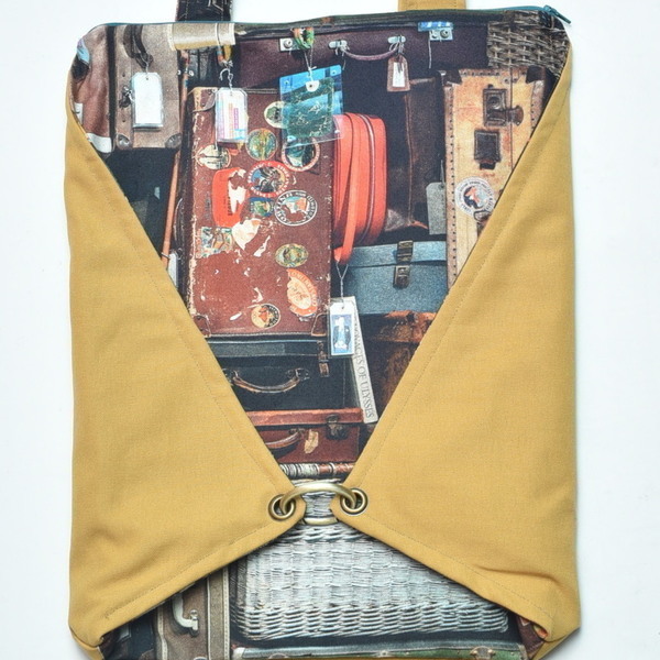 DIAMOND SUITCASES-υφασμάτινη τσάντα πλάτης διπλής όψης - ύφασμα, ύφασμα, μονόχρωμες, fashion, μοναδικό, σακίδια πλάτης, χειροποίητα