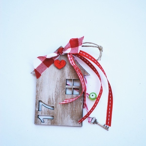 Γουράκι σπιτάκι - ξύλο, γούρι, σπίτι, στολίδι, χριστουγεννιάτικο - 5