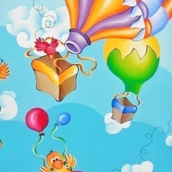 Χειροποίητος πίνακας ζωγραφισμένος με ακρυλικά χρώματα. - καμβάς, αγόρι, πουλάκια, όνομα - μονόγραμμα, ακρυλικό, αερόστατο, δωμάτιο, για παιδιά, προσωποποιημένα, παιδικοί πίνακες - 2