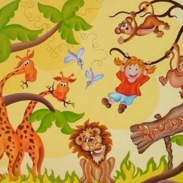 Πίνακας για παιδικό δωμάτιο με θέμα τη ζούγκλα. - ζωγραφισμένα στο χέρι, ζωάκι, καμβάς, κορίτσι, αγόρι, όνομα - μονόγραμμα, ακρυλικό, δωμάτιο, δωράκι, ζωάκια, προσωποποιημένα, παιδικοί πίνακες