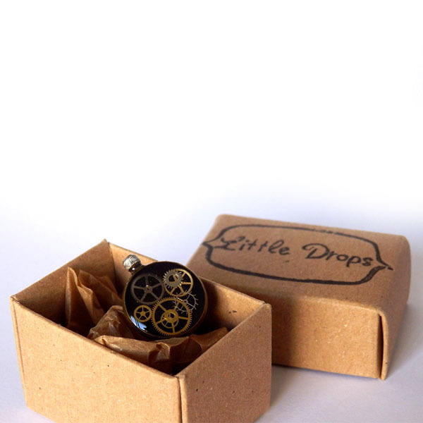 *Drop of Time* | Μπρονζέ Δαχτυλίδι με Γρανάζια και Κορώνα - γυαλί, μοναδικό, μέταλλο, δαχτυλίδι, αυξομειούμενα - 5