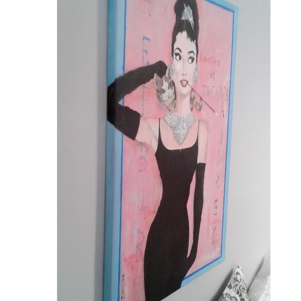 40*60, "Audrey Hepburn" χειροποίητος πίνακας - διακοσμητικό, ιδιαίτερο, μοναδικό, γυναικεία, πίνακες & κάδρα, καμβάς, στυλ, δώρο, σπίτι, διακόσμηση, τοίχου, ακρυλικό, πρωτότυπο, χειροποίητα, είδη διακόσμησης, είδη δώρου, γυναίκα, πίνακες ζωγραφικής - 3