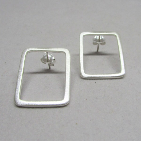 Μικρά τετράγωνα σκουλαρίκια - ασήμι, σκουλαρίκια, γεωμετρικά σχέδια, καθημερινό, ασημένια, κρεμαστά - 2