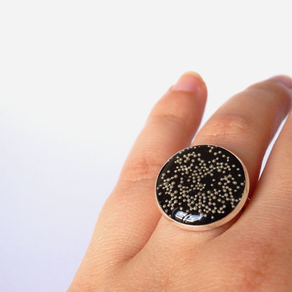 *Silver Dot* | Ασημί Δαχτυλίδι με Υγρό Γυαλί - γυαλί, μέταλλο, δαχτυλίδι, αυξομειούμενα - 4