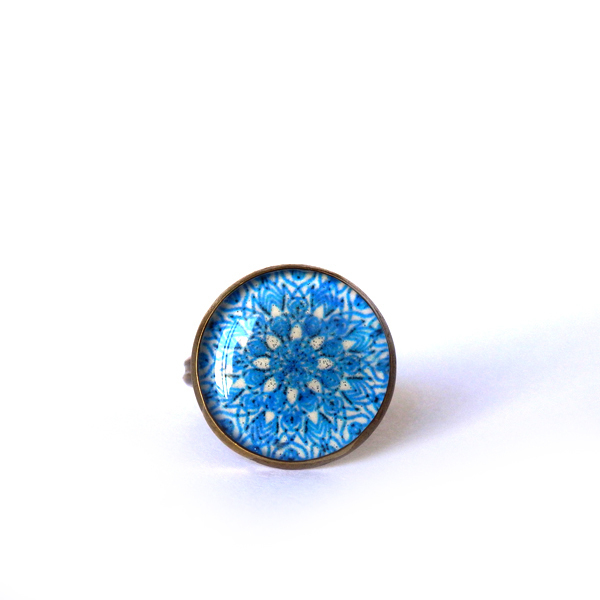 *Blue Drop* | Δαχτυλίδι Μπλε με Υγρό Γυαλί - vintage, γυαλί, μέταλλο, δαχτυλίδι, αυξομειούμενα