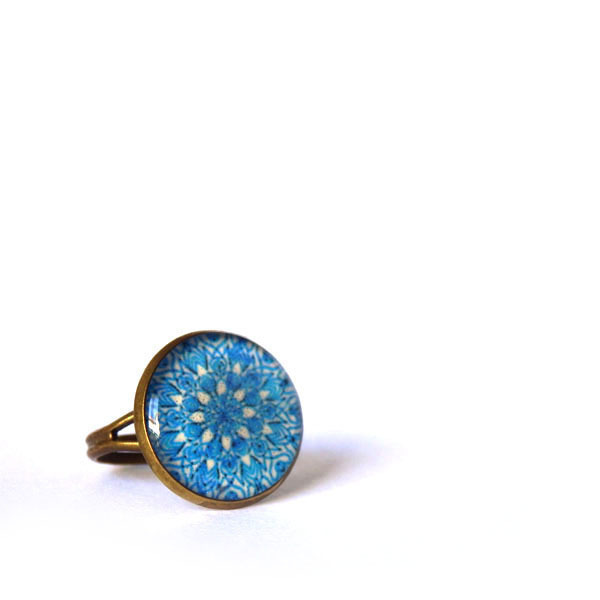 *Blue Drop* | Δαχτυλίδι Μπλε με Υγρό Γυαλί - vintage, γυαλί, μέταλλο, δαχτυλίδι, αυξομειούμενα - 2