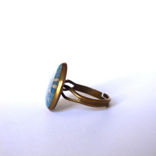 *Blue Drop* | Δαχτυλίδι Μπλε με Υγρό Γυαλί - vintage, γυαλί, μέταλλο, δαχτυλίδι, αυξομειούμενα - 3